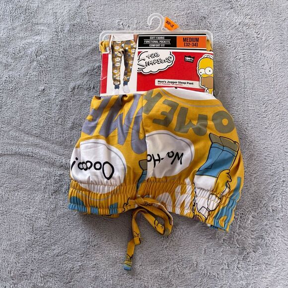 The Simpsons Jogger Pajama Sleep Pants Yellow Soft Stretchy Mens Medium 32 34 - Picture 1 of 5